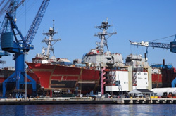 Naval ship under construction at Bath Iron Works, Bath, ME