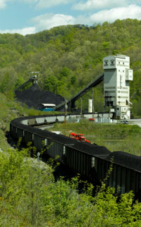 Train being loaded with coal from an underground mine in West Virginia