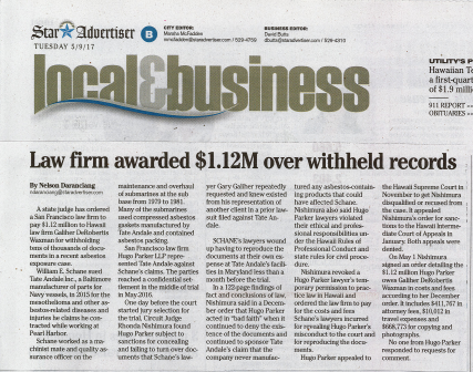 Honolulu Star Advertiser Reports On Galiher Law Firm Win